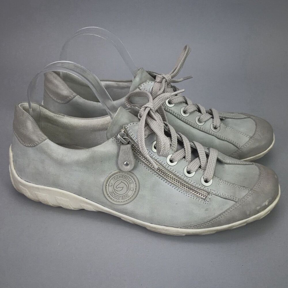 Remonte Leather Womens EU 42 US 10/10.5 Grey Lace Up Side Zipper Sneakers
